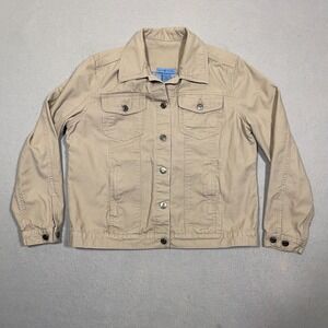 Duluth Trading Canvas Trucker Jacket Women Medium Tan Beige Cotton Workwear